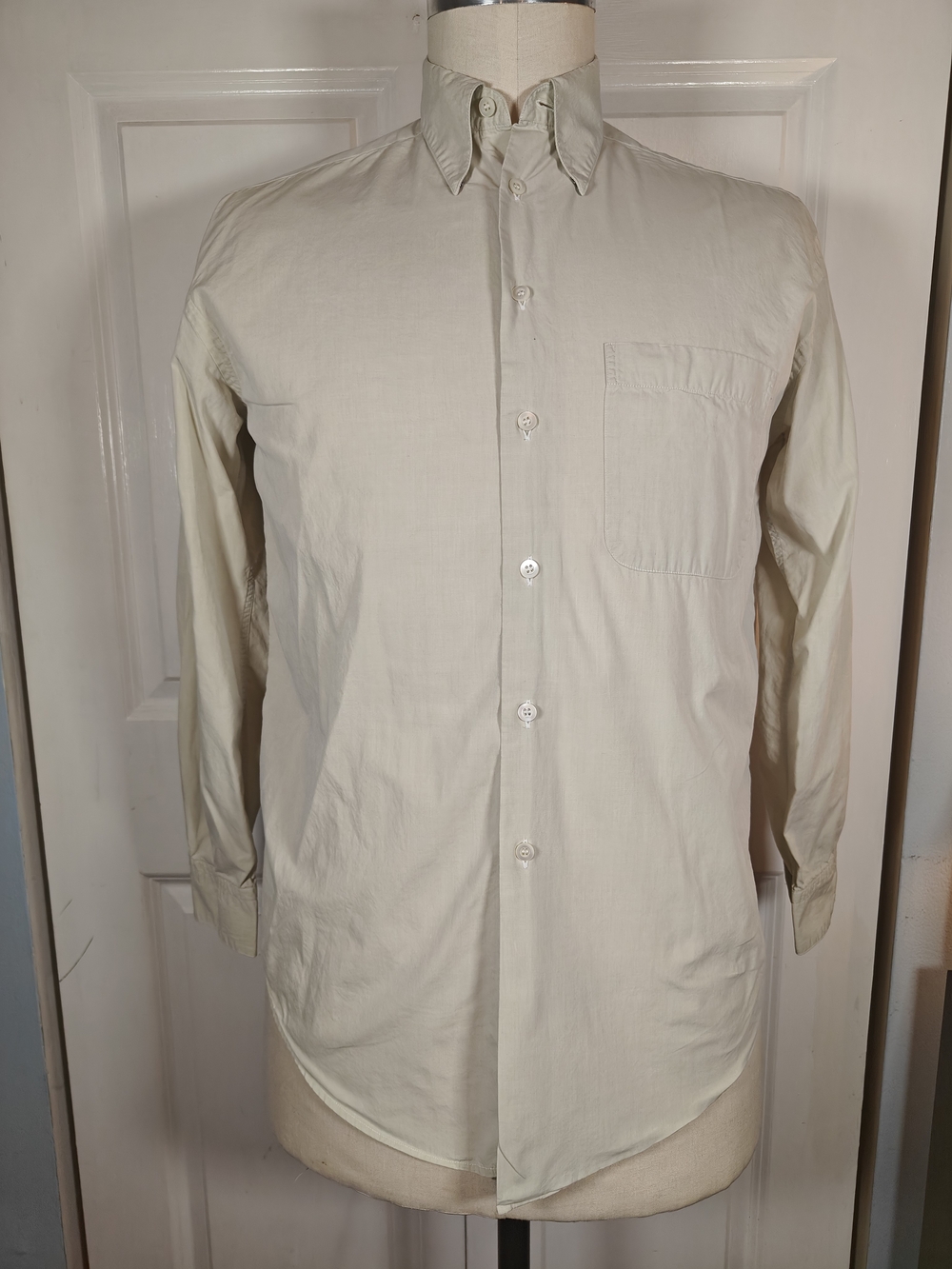 Vintage Ermenegildo Zegna Ivory Snap Collar Dress Shirt 15 (Fits Medium)